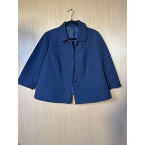 Talbots Woman Petites 16WP Blue Quilted Button Front Jacket Blazer Coat